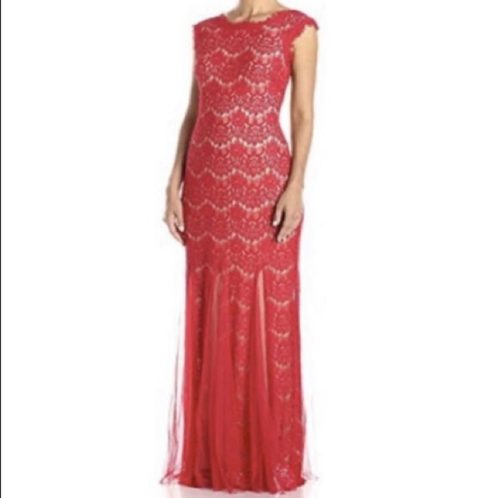 betsy & adam rose red nude dress NEW
